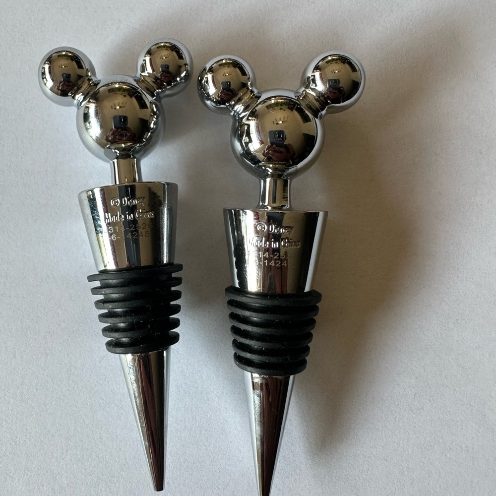 Disney Parks Mickey Mouse Wine Bottle Stopper Chrome Metal Silver - 1pair
